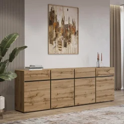 Madia 225x78h cm 4 ante 4 cassetti moderna rovere nero Lolla