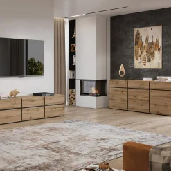 Madia 225x78h cm 4 ante 4 cassetti moderna rovere nero Lolla