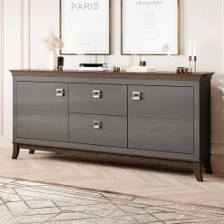 Madia 180x92h cm 2 ante 2 cassetti  design moderno antracite lucido rovere scuro Umag