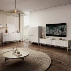 Madia 153x82h cm 3 ante 3 cassetti  beige cannettato rovere Fioca