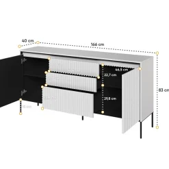 Madia 166x83h cm 2 ante 3 cassetti con led cannettato bianco opaco nero Camelia