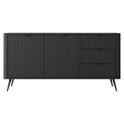 Madia 163x81h cm 2 ante 3 cassetti nero opaco cannettato Ramis
