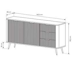 Madia 163x81h cm 2 ante 3 cassetti nero opaco cannettato Ramis