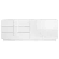 Madia 241x90h cm 2 ante 3 cassetti moderna bianco laccato lucido Alvarez