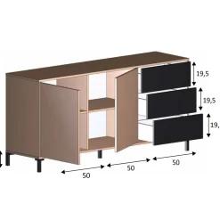 Madia 154x74h cm 2 ante 3 cassetti moderna rovere nodato antracite Rory