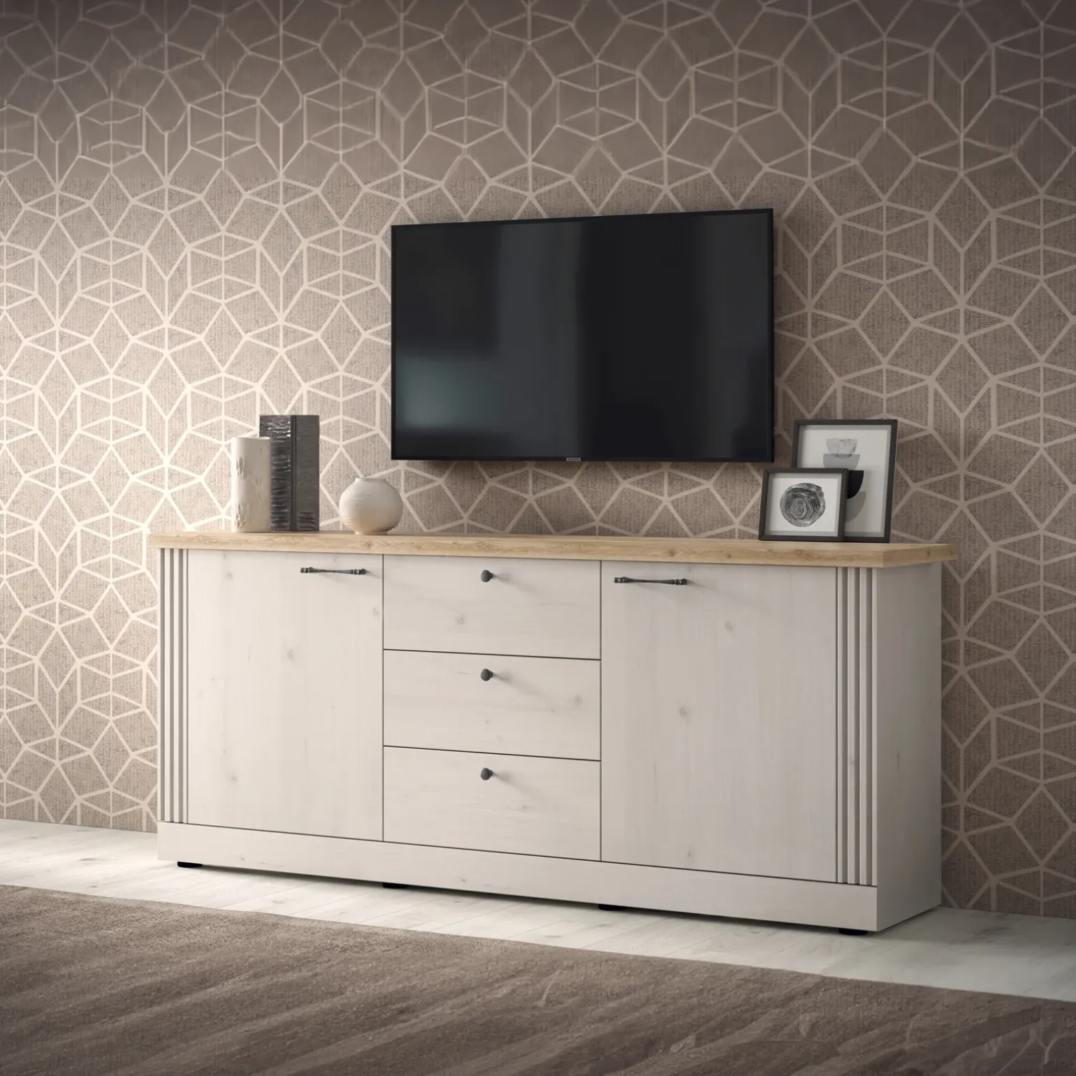 Madia 211x88h cm 2 ante 3 cassetti rovere bianco frassinato Armonia