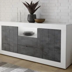 Madia 184x86h cm 2 ante 2 cassetti bianco lucido ossido Florena
