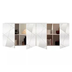 Madia 241x84h cm 4 ante bianco lucido con specchio e serigrafia Olimpo