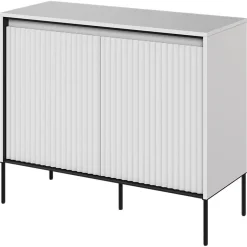 Madia 98x83h cm 2 ante con led cannettato bianco opaco nero Camelia