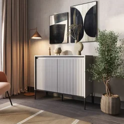 Madia 98x83h cm 2 ante con led cannettato grigio nero Camelia