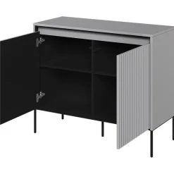 Madia 98x83h cm 2 ante con led cannettato grigio nero Camelia