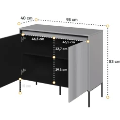 Madia 98x83h cm 2 ante con led cannettato grigio nero Camelia