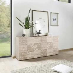 Madia 181x84h cm 3 ante moderna  rovere samoa con serigrafia Paradise