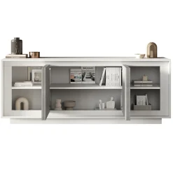 Madia 207x80h cm 4 ante moderna cemento bianco opaco Deluxe