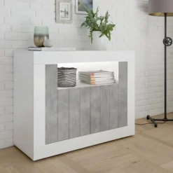 Madia 110x86h cm 2 ante moderna soggiorno bianco lucido cemento Florena