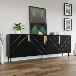 Madia 204x72h cm 4 ante moderna design nero oro Golden