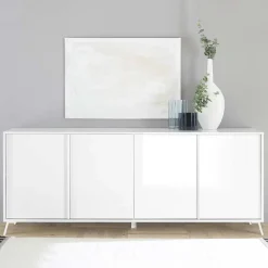 Madia 205x84h cm 4 ante moderna bianco lucido Tosca