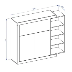 Madia 151x128h cm 4 ante moderna bianco lucido rovere Aria