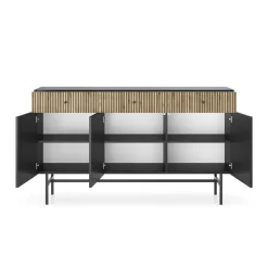 Madia 155x90h cm 3 ante moderna nero rovere cannettato Eterna