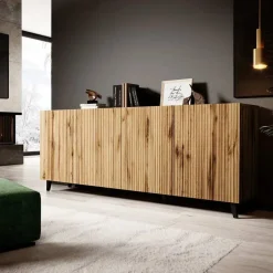 Madia 201x82h cm 4 ante moderna cannettato quercia Essence
