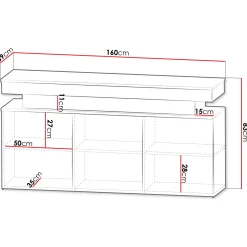 Madia 160x83h cm 3 ante moderna  con led bianco Lumus