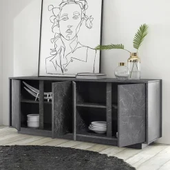 Madia 180x79h cm 4 ante moderna effetto marmo nero Viking