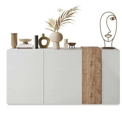 Madia 181x86h cm 3 ante moderna soggiorno bianco lucido rovere Universal
