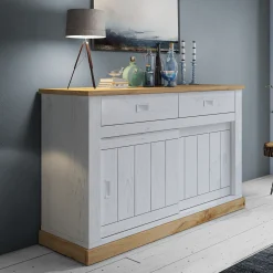 Madia 150x100h cm 2 ante scorrevoli 2 cassetti soggiorno bianco frassinato rovere Islen