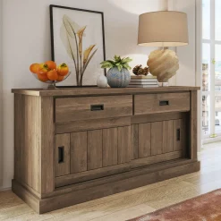 Madia 150x100h cm 2 ante scorrevoli 2 cassetti soggiorno noce nero Islen