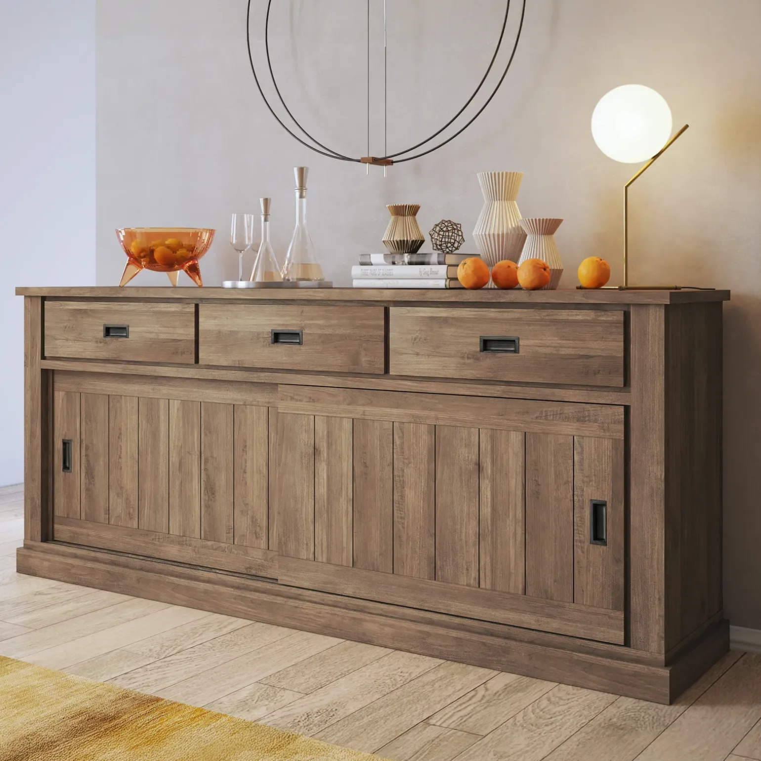 Madia 215x96h cm 2 ante scorrevoli 3 cassetti soggiorno noce nero Islen