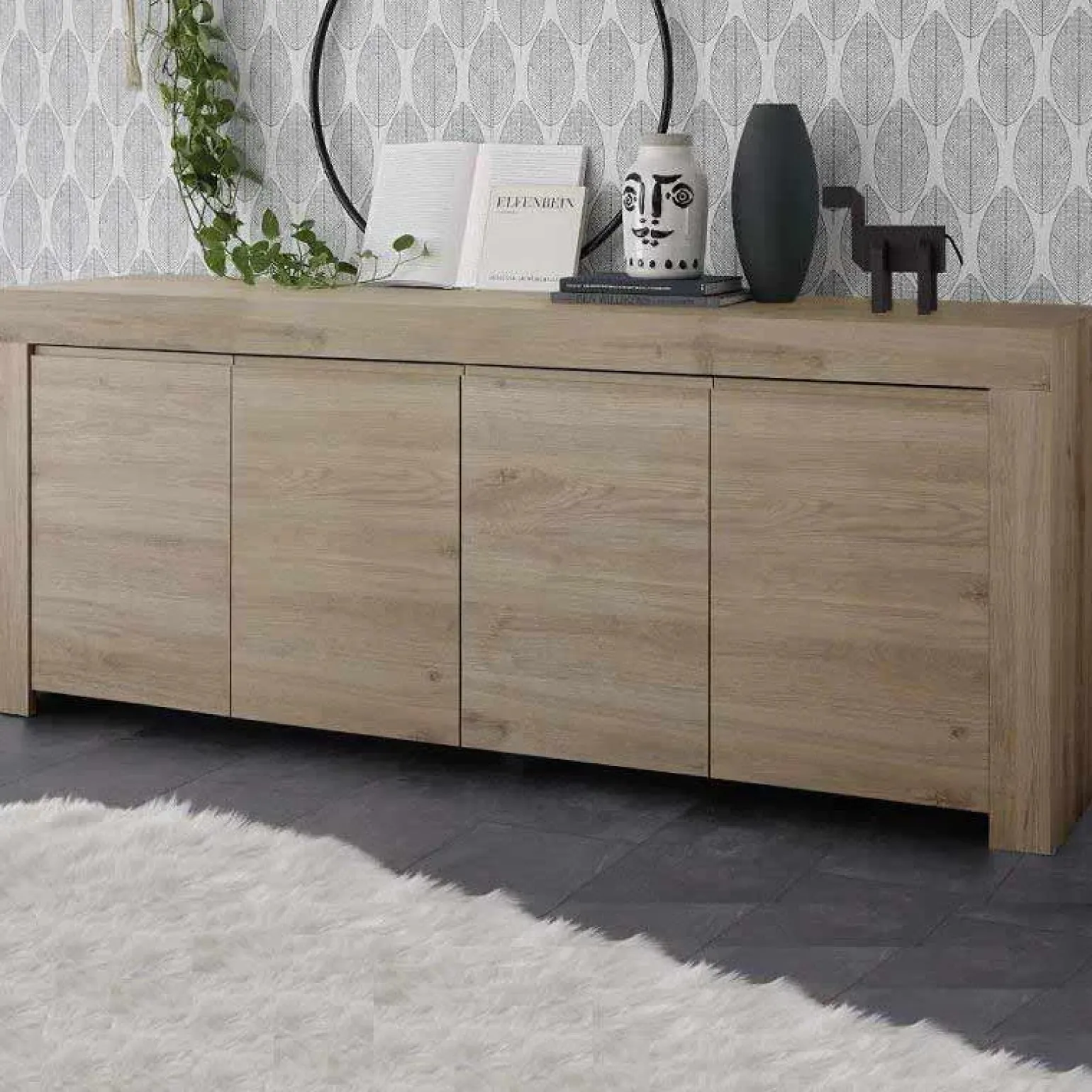 Madia 210x81h cm 4 ante soggiorno moderna rovere chiaro Halston