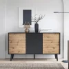 Madia 154x83h cm 3 ante soggiorno design rovere cannettato nero Tonk