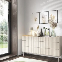 Madia 153x82h cm 6 cassetti beige cannettato rovere Fioca