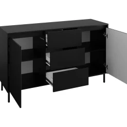 Madia 153x90h cm 3 cassetti design cannettato nero Strike
