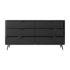 Madia 163x81h cm 6 cassetti moderna  nero opaco cannettato Ramis