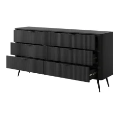 Madia 163x81h cm 6 cassetti moderna  nero opaco cannettato Ramis