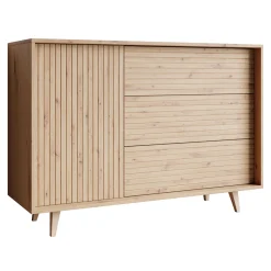 Madia 120x84h cm 3 cassetti rustica design cannettato rovere Branch