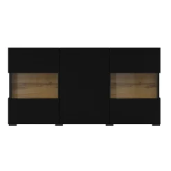 Madia 120x62h cm con vetrinetta moderna nero rovere Fusion
