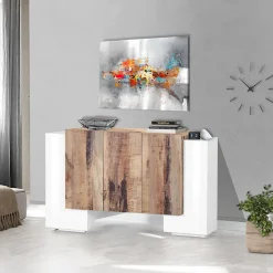Madia 170x85h cm moderna bianco lucido rovere chiaro Akoya