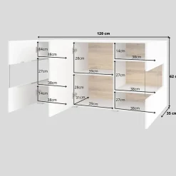 Madia 120x62h cm moderna bianco rovere Fusion