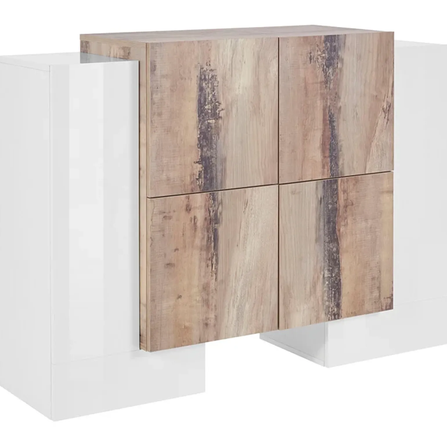 Madia 130x85h cm moderna bianco lucido rovere chiaro Akoya