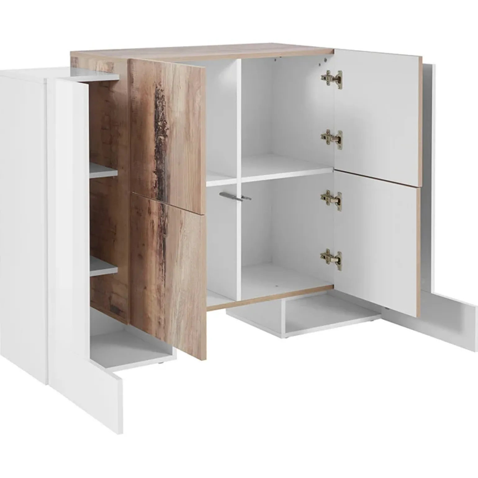 Madia 130x85h cm moderna bianco lucido rovere chiaro Akoya