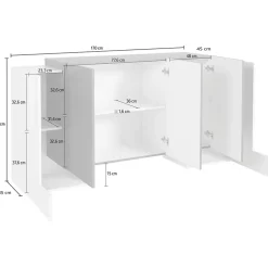 Madia 130x85h cm moderna bianco lucido rovere chiaro Akoya