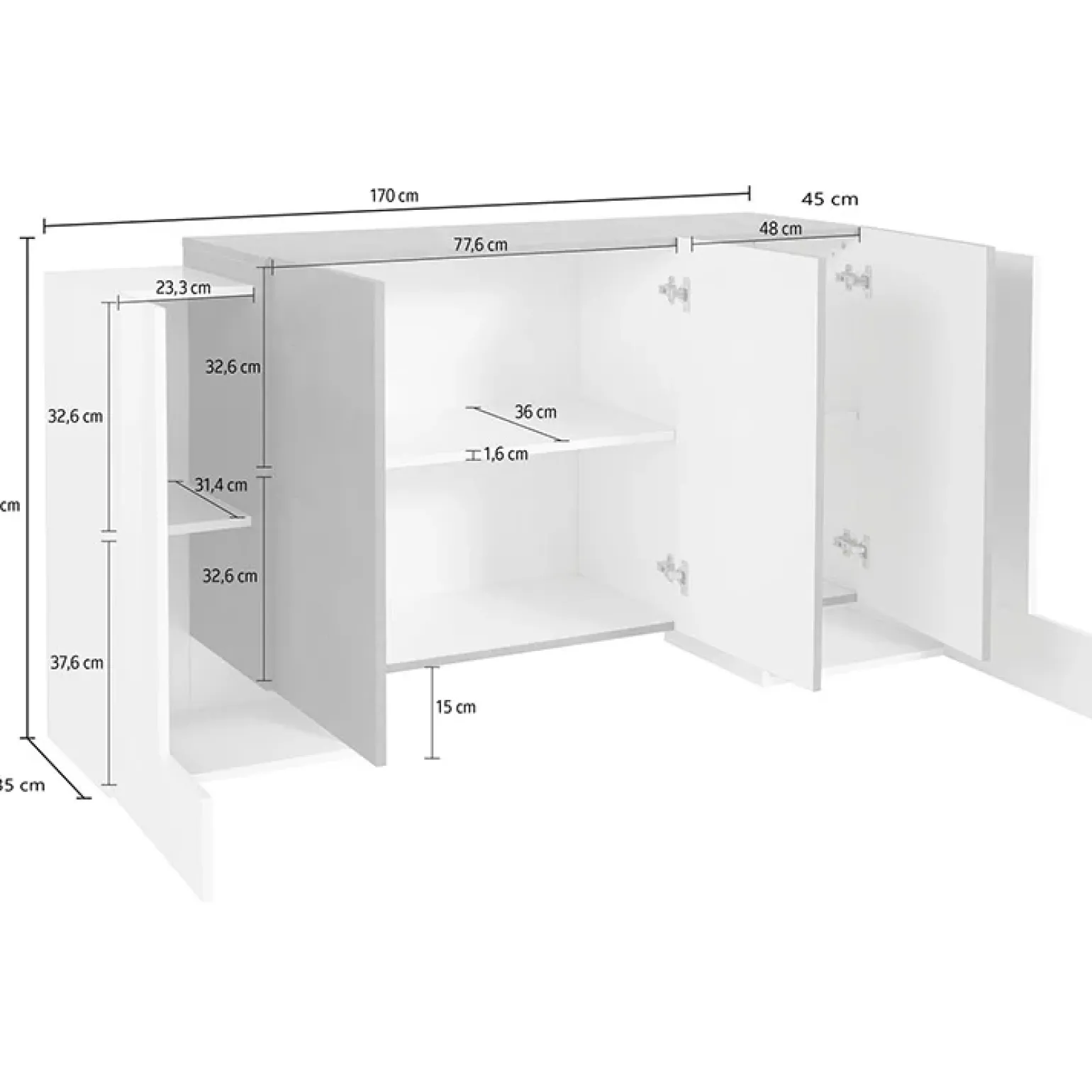 Madia 130x85h cm moderna bianco lucido rovere chiaro Akoya