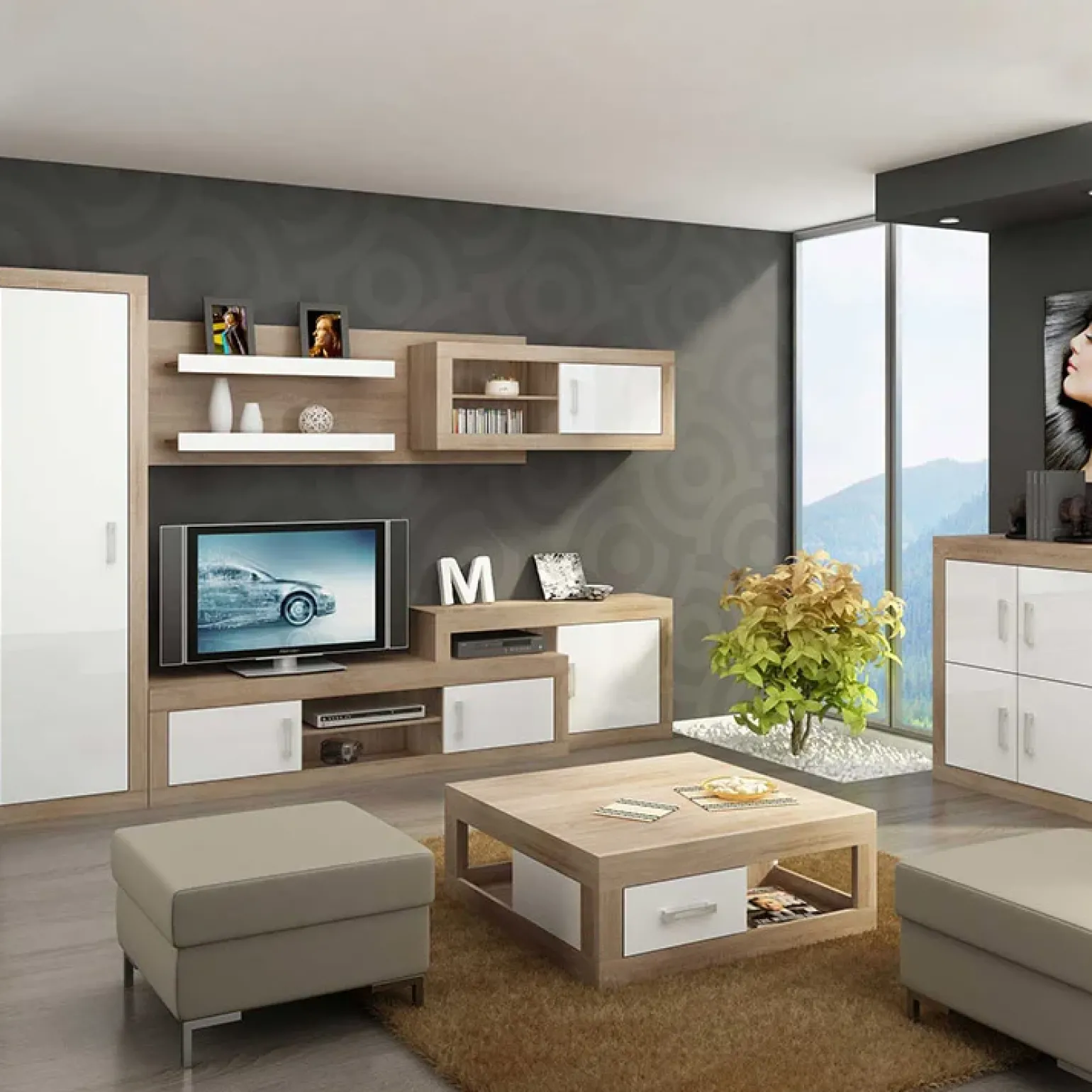 Madia 90x100h cm moderna rovere bianco lucido Ester Gihome®