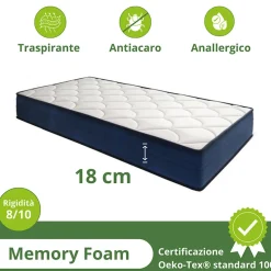 Materasso singolo 90x200cm memory lato estivo e invernale H. 18cm Basic Dream 50