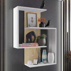 Mensola 65x85h cm pensile a muro design bianco rovere Marietta