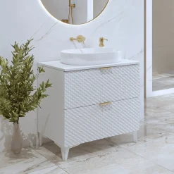 Mobile bagno a terra 81cm 2 cassetti bianco frontali decorati Konny