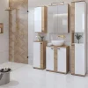 Mobile bagno a terra 61cm con specchio e colonne bianco lucido rovere Crystal