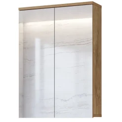 Mobile bagno a terra 61cm con specchio e colonne bianco lucido rovere Crystal